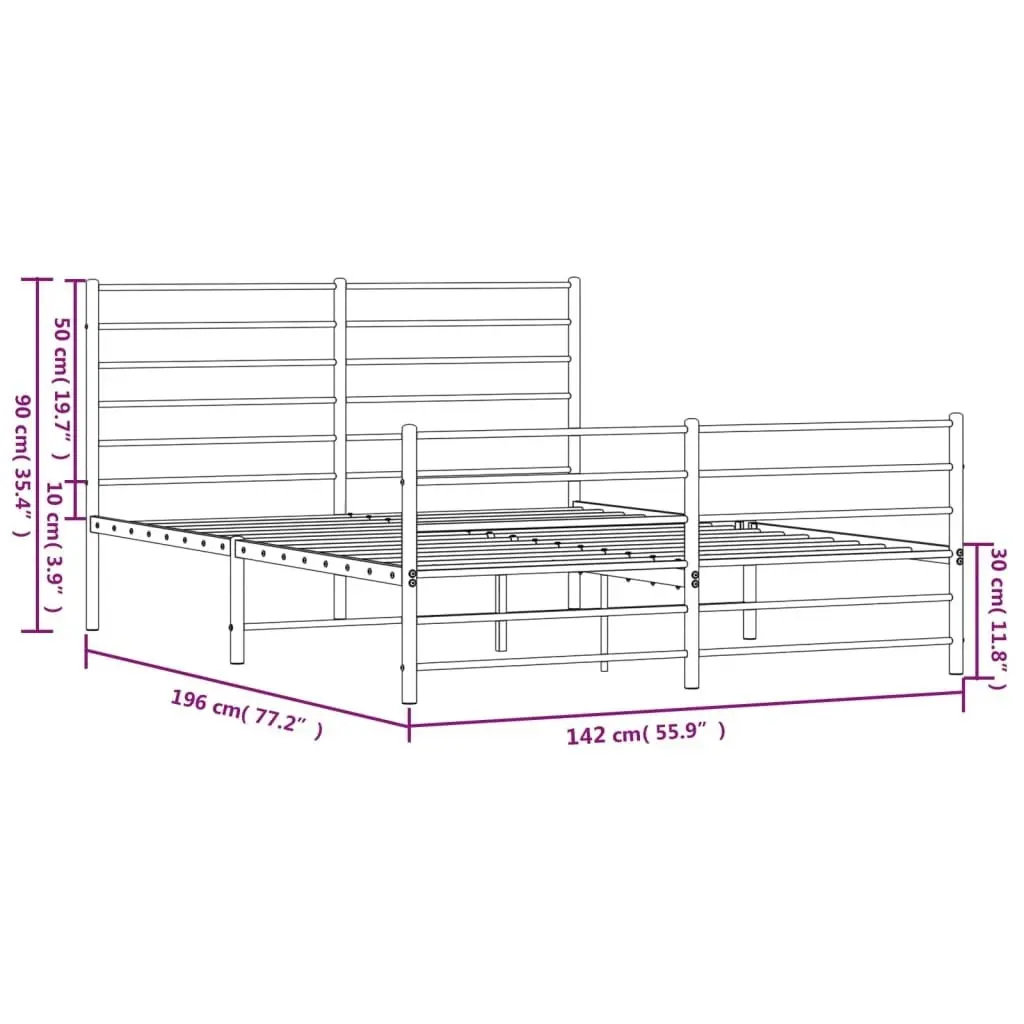 Metal Bed Frame with Headboard and Footboard Black 137x187 cm Double 352336