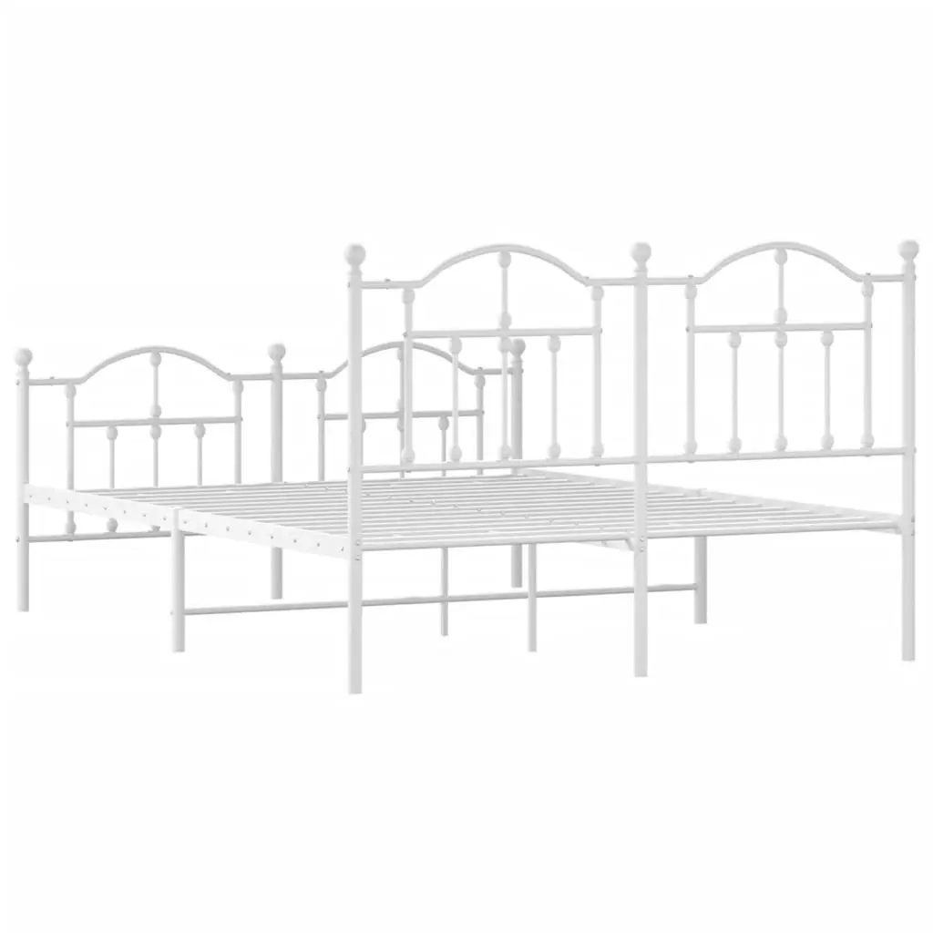 Metal Bed Frame with Headboard and Footboard White 137x187 cm Double 353505