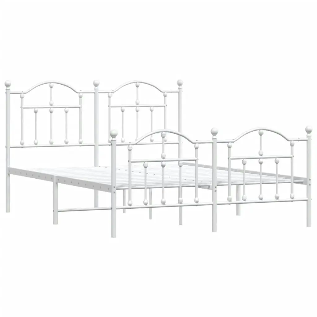 Metal Bed Frame with Headboard and Footboard White 137x187 cm Double 353505