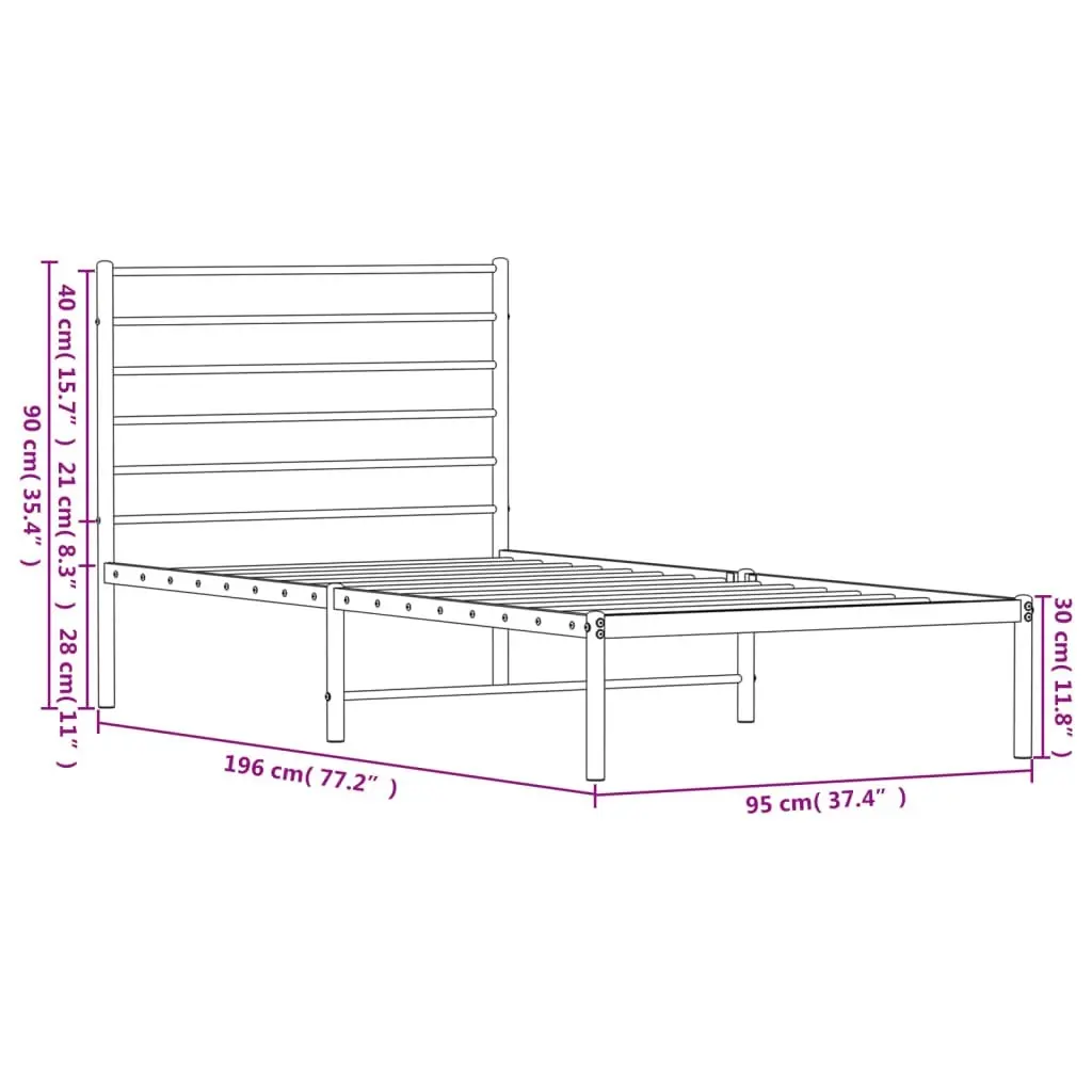 Metal Bed Frame with Headboard White 92x187 cm Single Size 352360