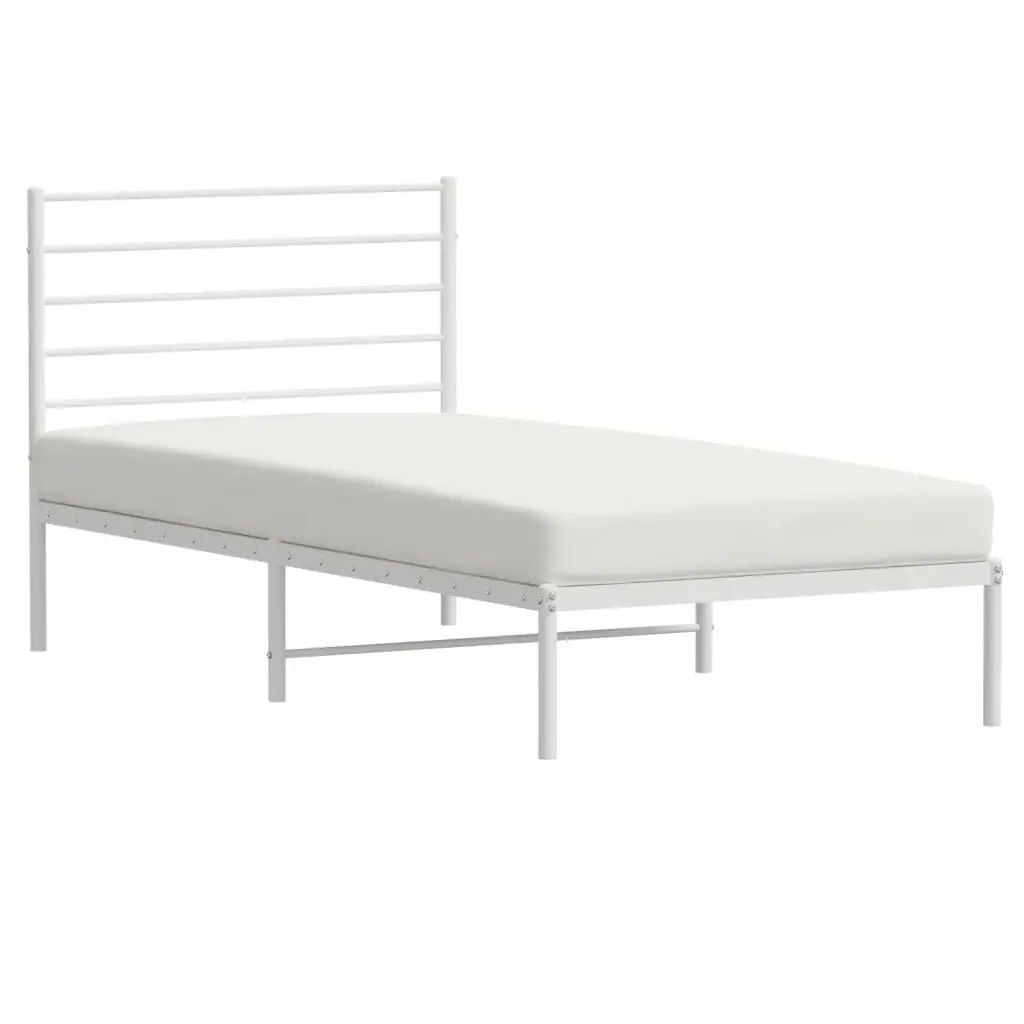 Metal Bed Frame with Headboard White 92x187 cm Single Size 352360