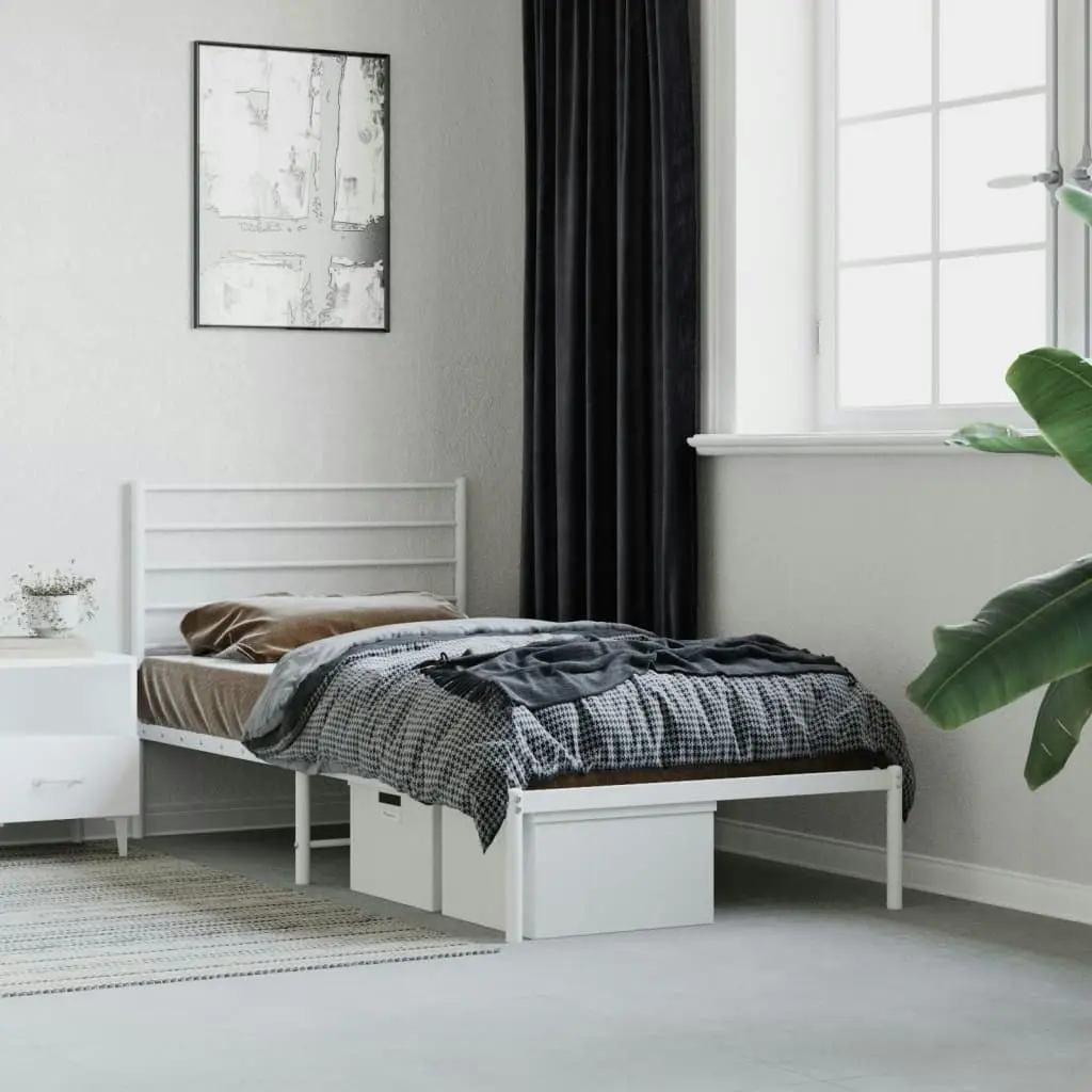 Metal Bed Frame with Headboard White 92x187 cm Single Size 352360