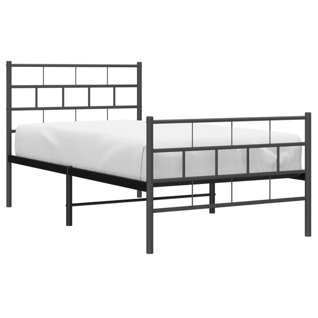 Metal Bed Frame with Headboard and Footboard Black 92x187 cm Single Size 355669