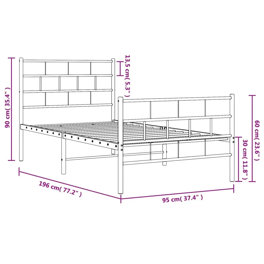 Metal Bed Frame with Headboard and Footboard Black 92x187 cm Single Size 355669