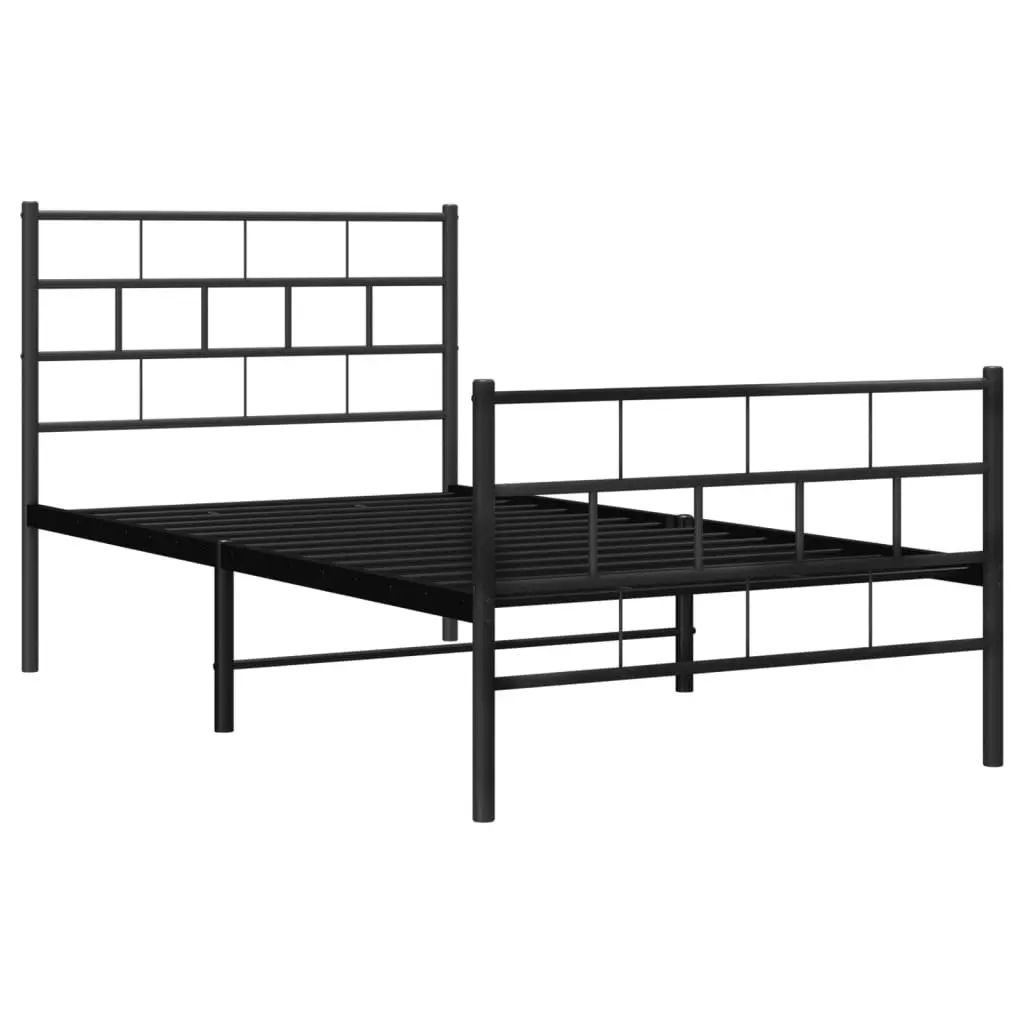 Metal Bed Frame with Headboard and Footboard Black 92x187 cm Single Size 355669