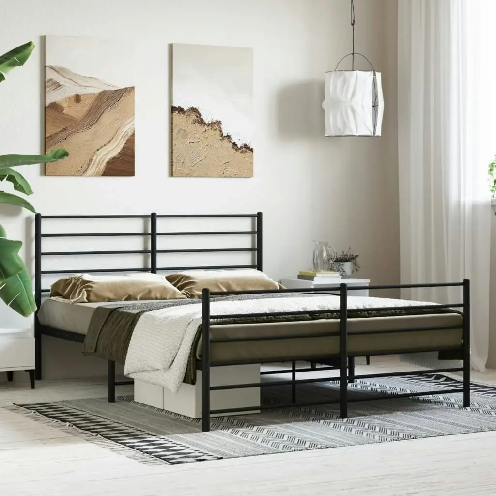 Metal Bed Frame with Headboard and Footboard Black 153x203 cm Queen 352339