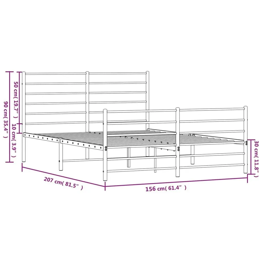 Metal Bed Frame with Headboard and Footboard Black 153x203 cm Queen 352339