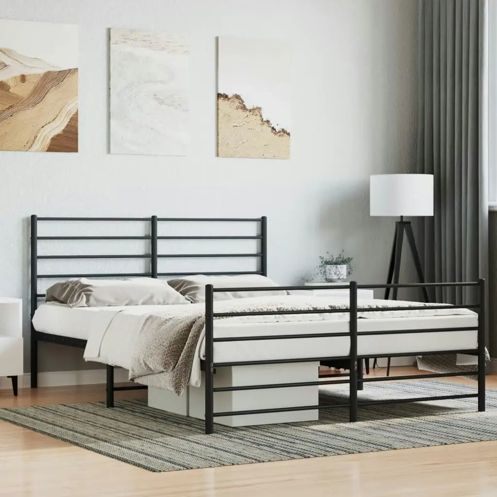 Metal Bed Frame with Headboard and Footboard Black 153x203 cm Queen 352339