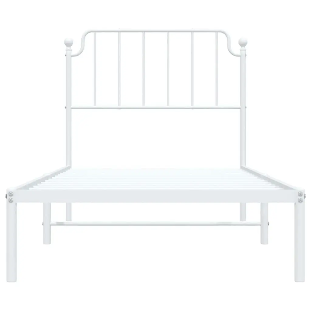 Metal Bed Frame with Headboard White 92x187 cm Single Size 373928