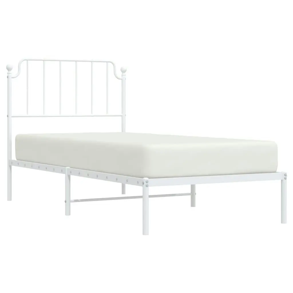 Metal Bed Frame with Headboard White 92x187 cm Single Size 373928