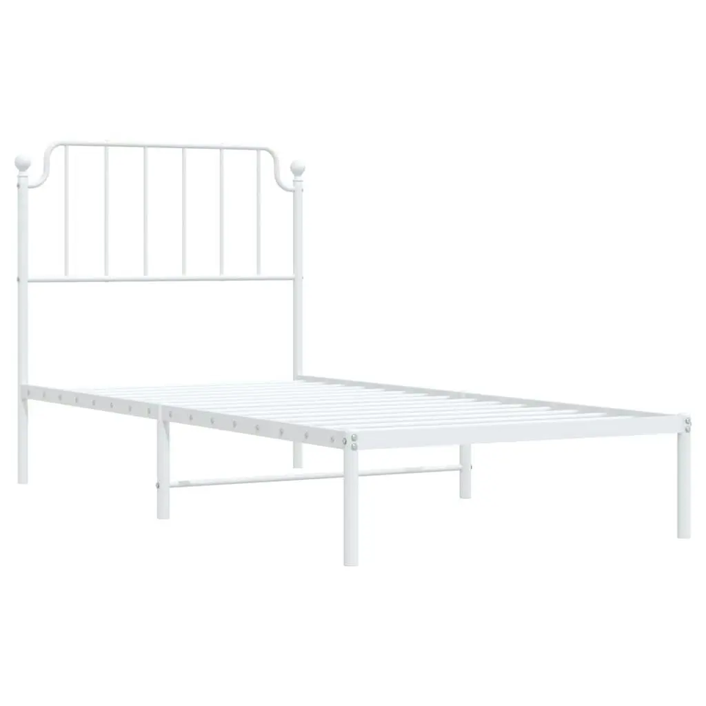 Metal Bed Frame with Headboard White 92x187 cm Single Size 373928