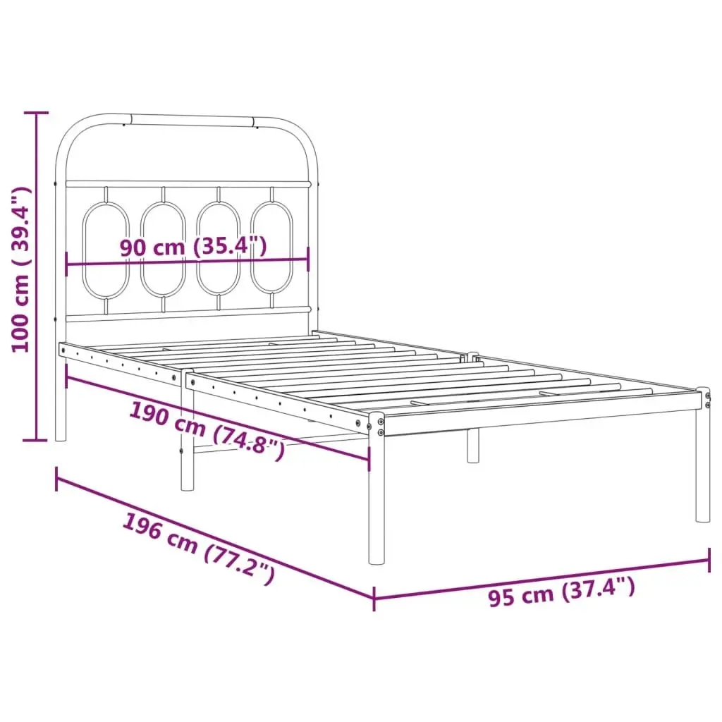 Metal Bed Frame with Headboard White 90x190 cm 377158