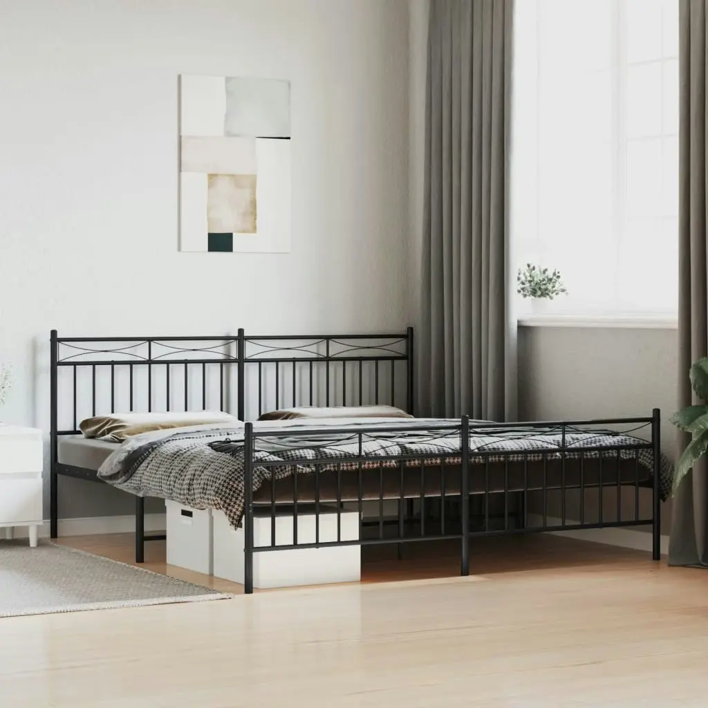 Metal Bed Frame without Mattress with Footboard Black 183x203 cm King 373713