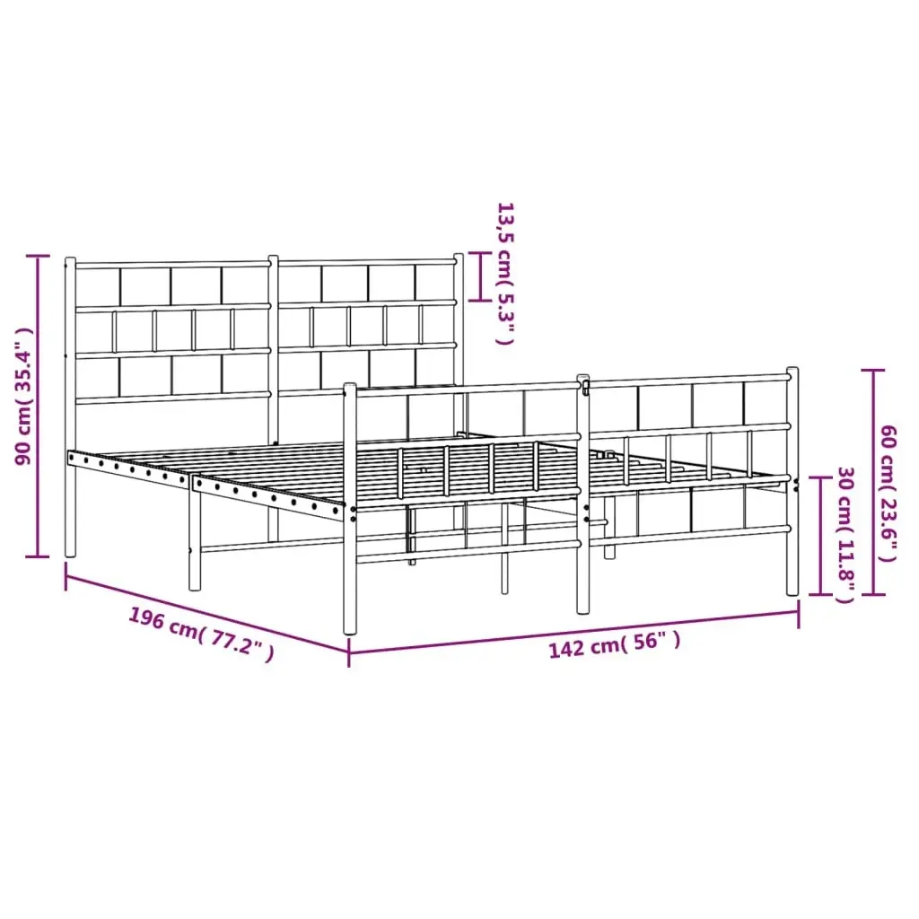 Metal Bed Frame with Headboard and Footboard White 135x190 cm 355725