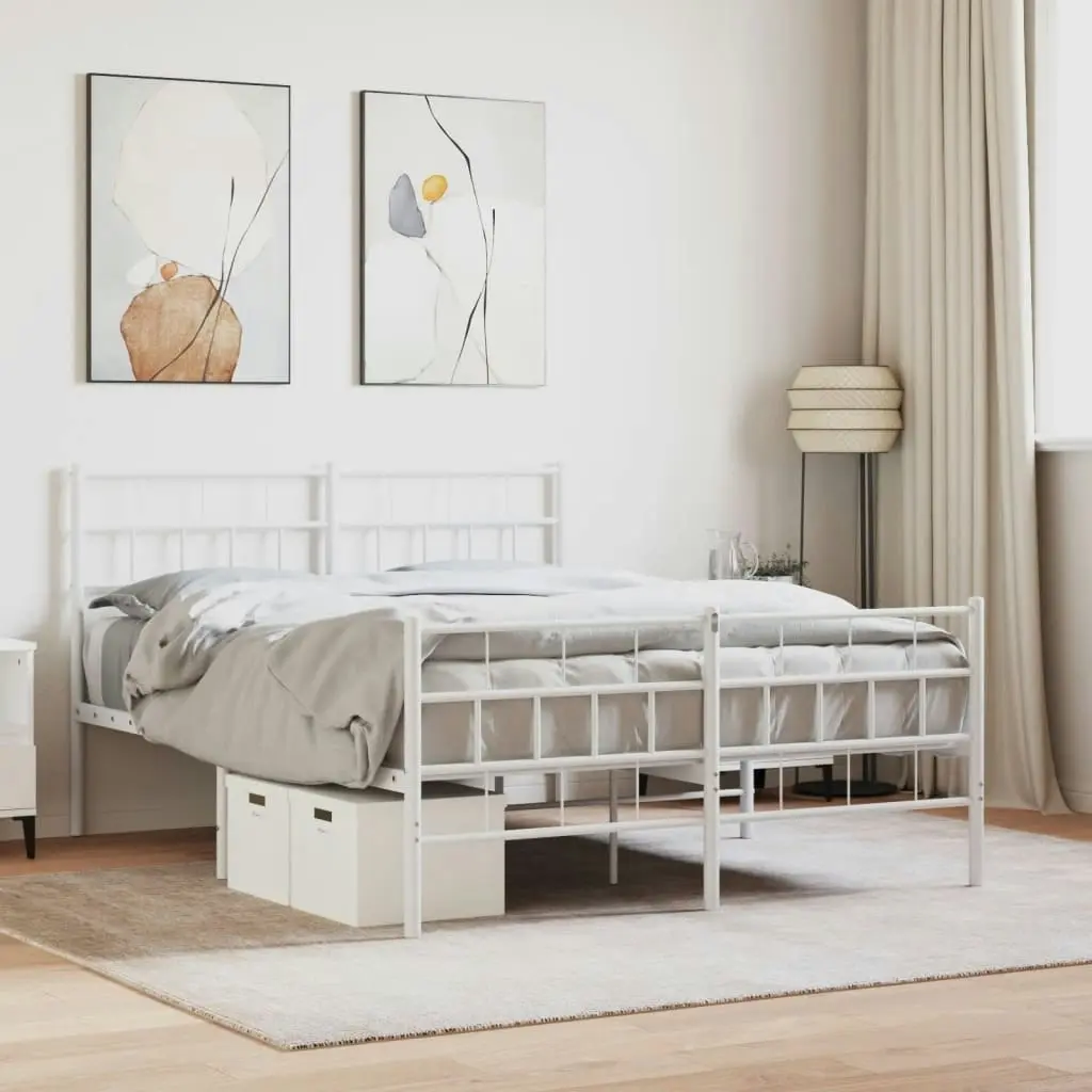 Metal Bed Frame with Headboard and Footboard White 135x190 cm 355725