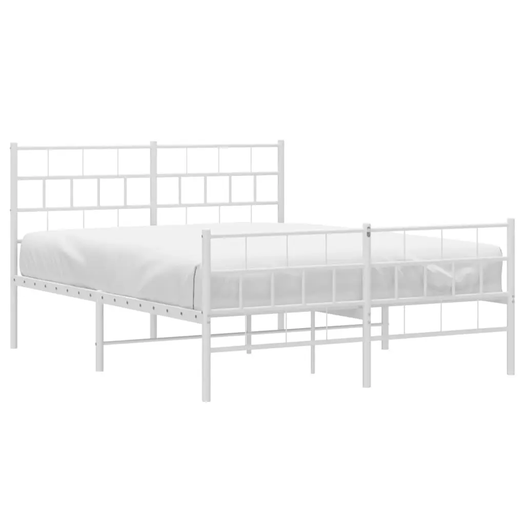 Metal Bed Frame with Headboard and Footboard White 135x190 cm 355725