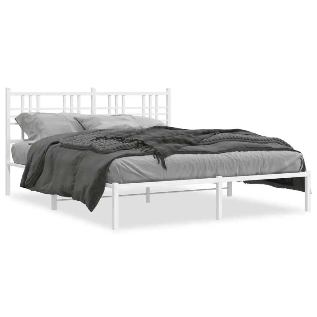 Metal Bed Frame with Headboard White 150x200 cm 376375