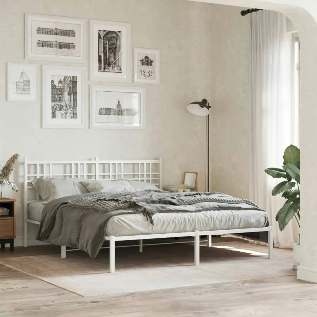 Metal Bed Frame with Headboard White 150x200 cm 376375