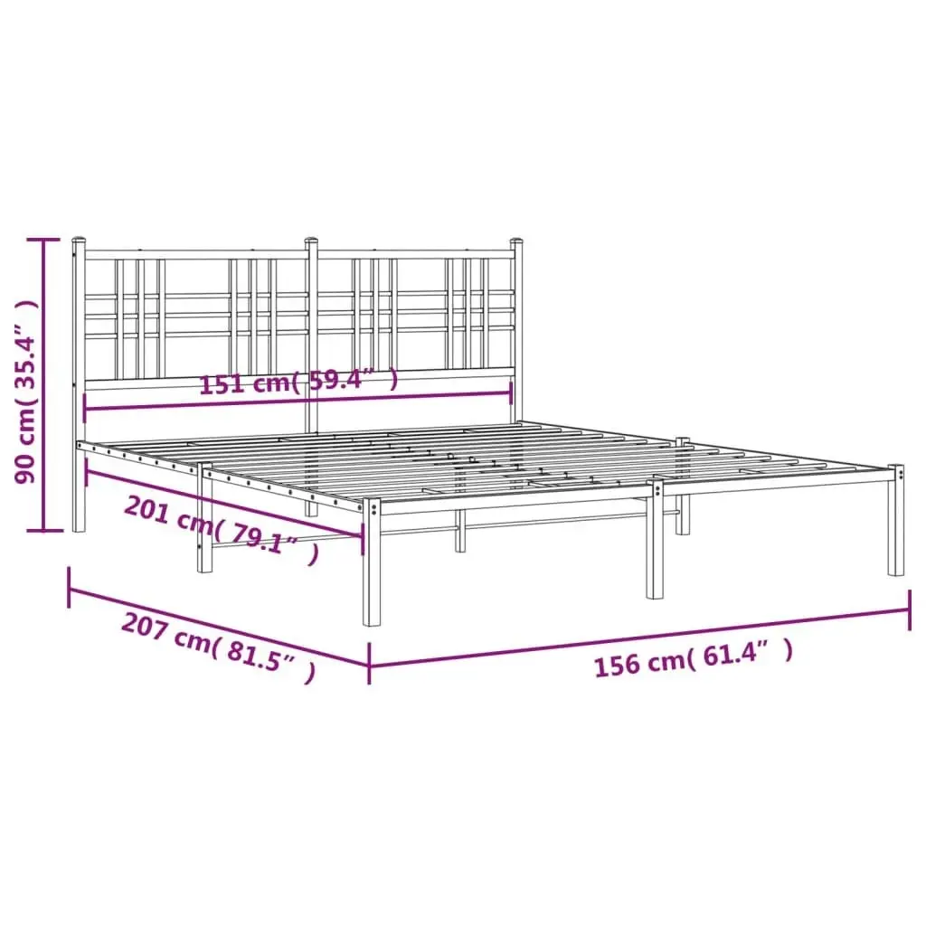 Metal Bed Frame with Headboard White 150x200 cm 376375