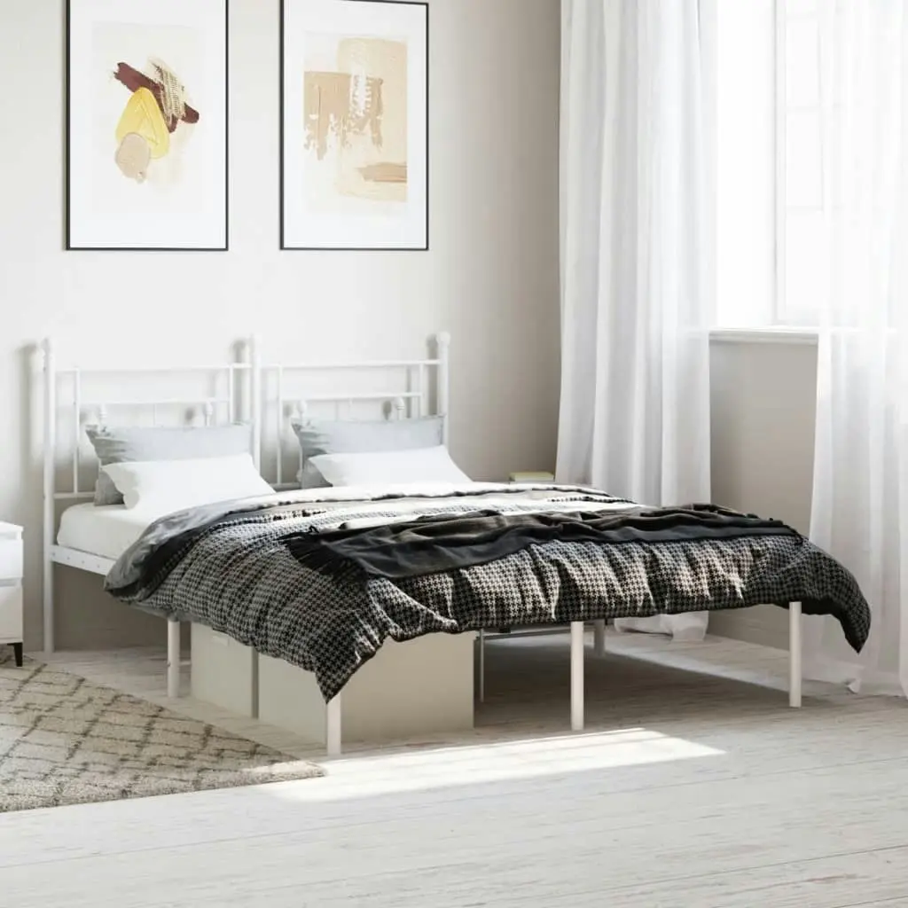 Metal Bed Frame without Mattress with Headboard White 135x190 cm 374387