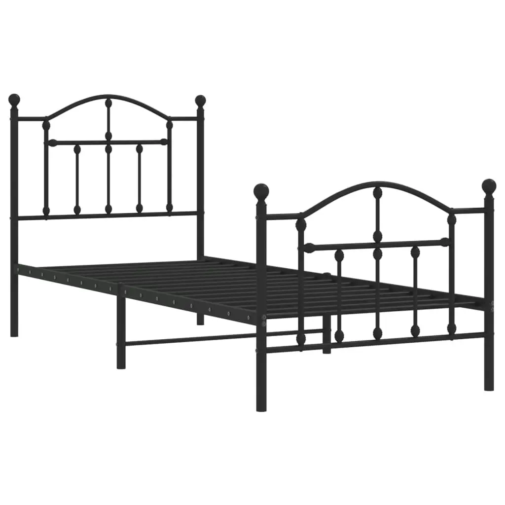 Metal Bed Frame with Headboard and Footboard Black 92x187 cm Single Size 353449