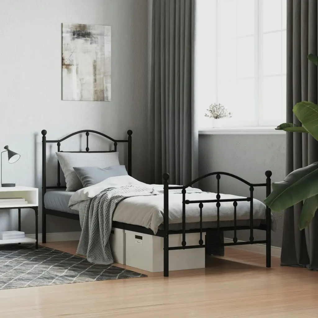 Metal Bed Frame with Headboard and Footboard Black 92x187 cm Single Size 353449