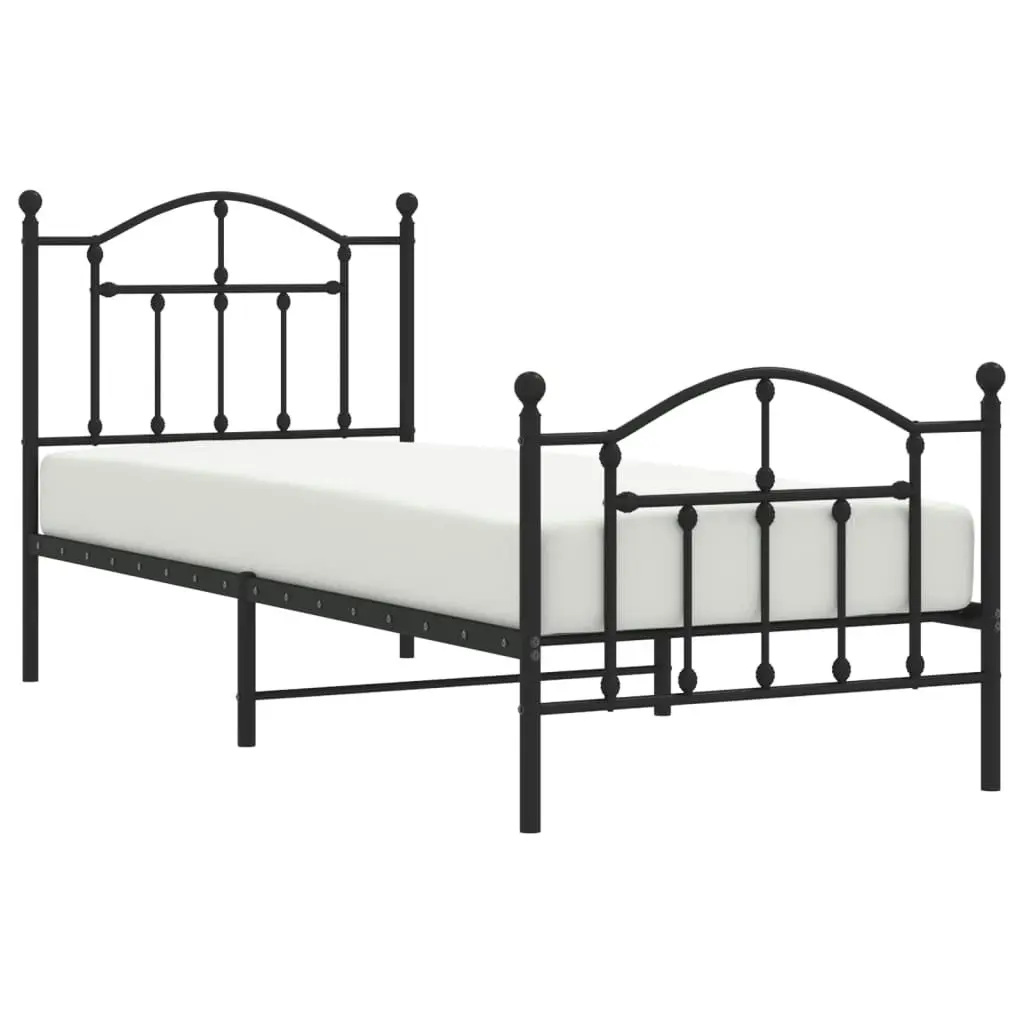 Metal Bed Frame with Headboard and Footboard Black 92x187 cm Single Size 353449