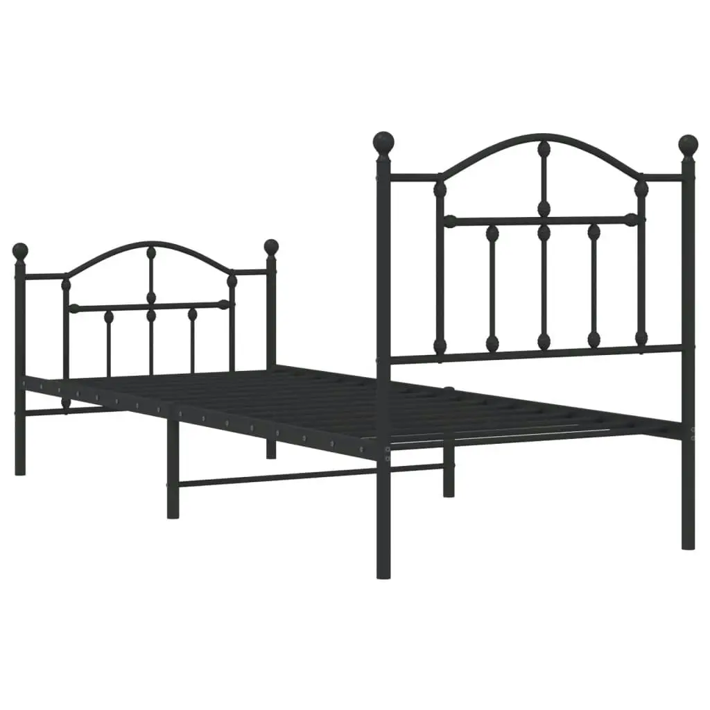 Metal Bed Frame with Headboard and Footboard Black 92x187 cm Single Size 353449