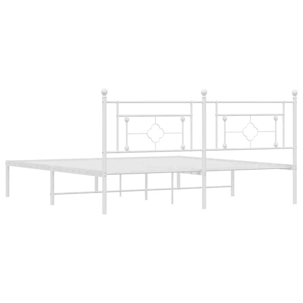 Metal Bed Frame with Headboard White 183x203 cm King Size 374392