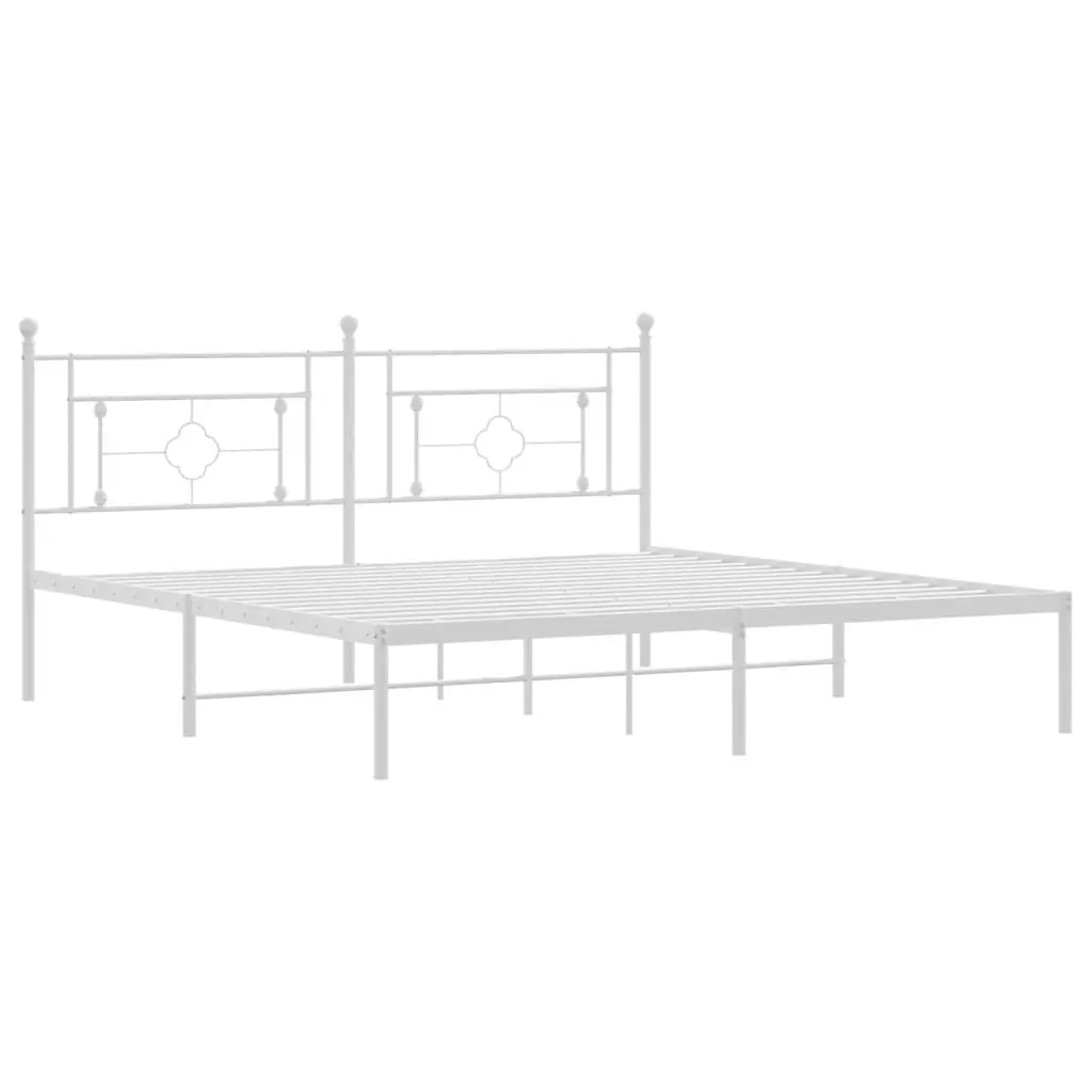 Metal Bed Frame with Headboard White 183x203 cm King Size 374392