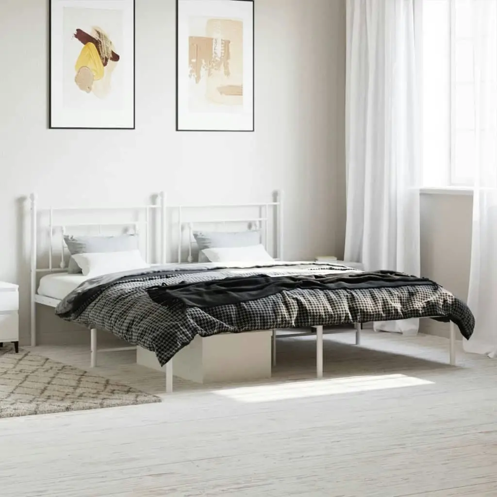 Metal Bed Frame with Headboard White 183x203 cm King Size 374392