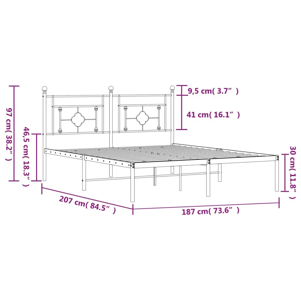 Metal Bed Frame with Headboard White 183x203 cm King Size 374392