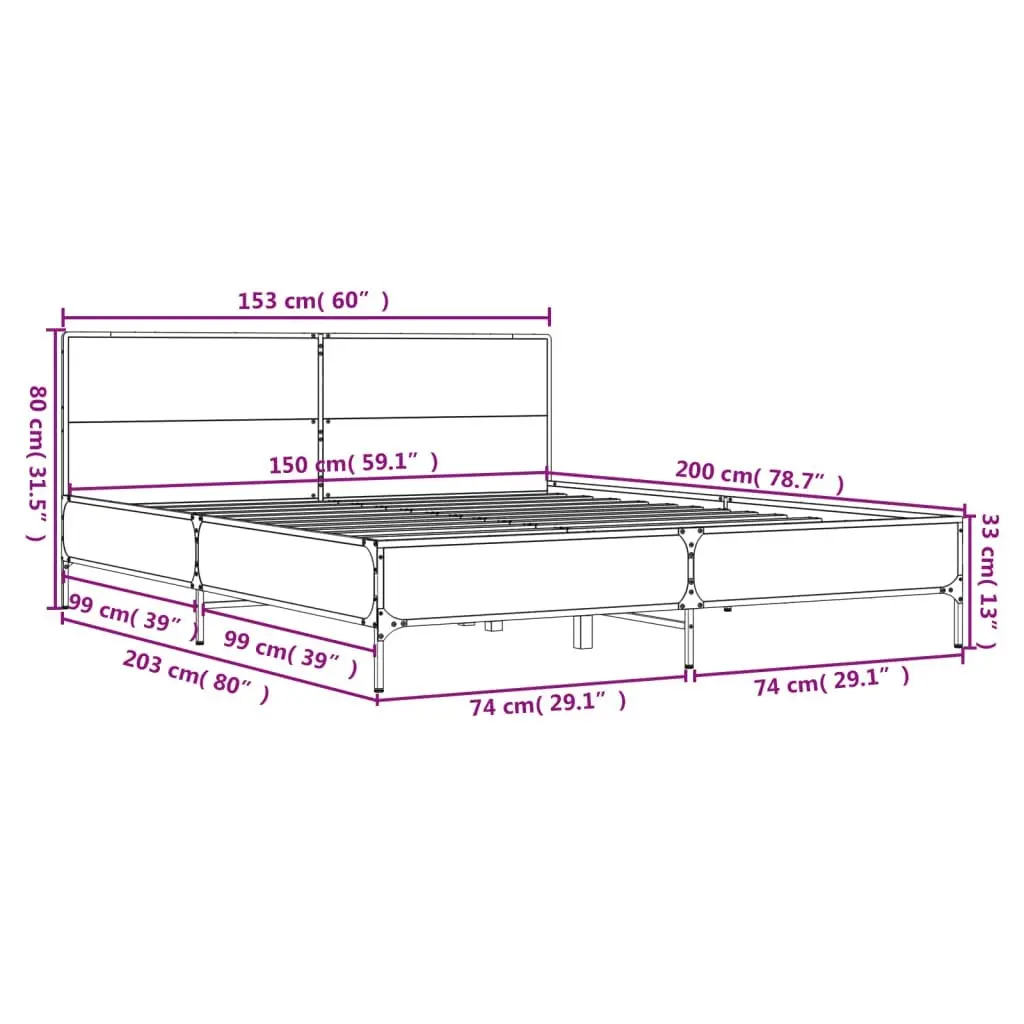 Bed Frame Black 150x200 cm Engineered Wood and Metal 3280002