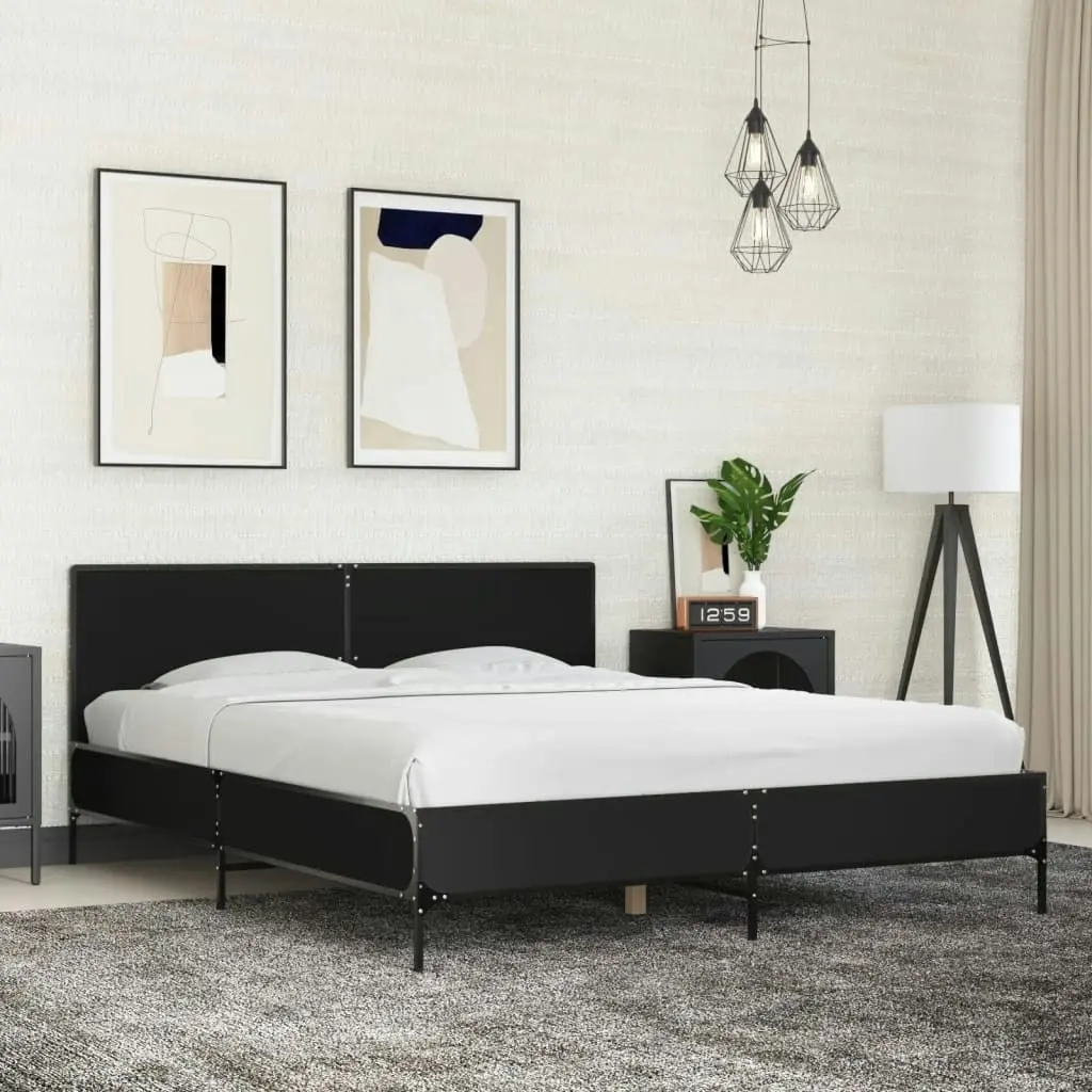 Bed Frame Black 150x200 cm Engineered Wood and Metal 3280002