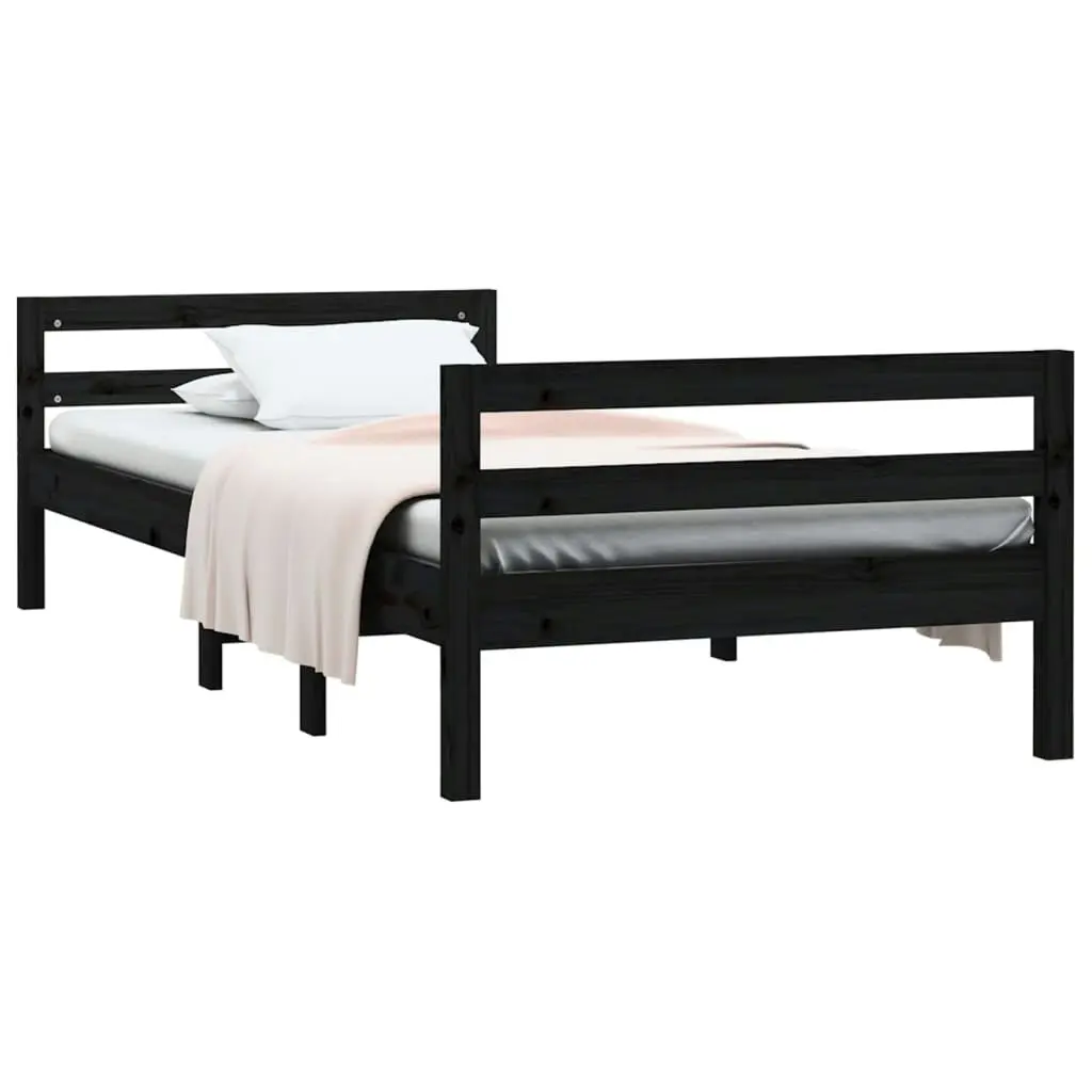 Bed Frame without Mattress Black 90x190 cm Solid Wood Pine 821638