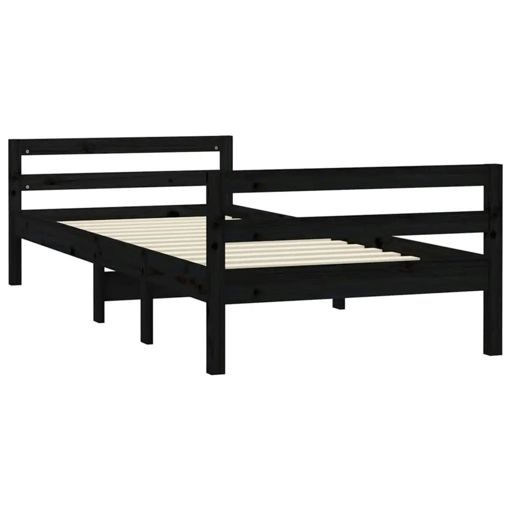 Bed Frame without Mattress Black 90x190 cm Solid Wood Pine 821638