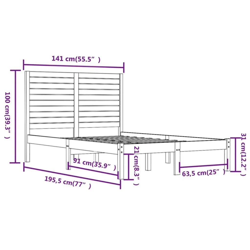 Bed Frame without Mattress Black 135x190 cm Solid Wood 3104587