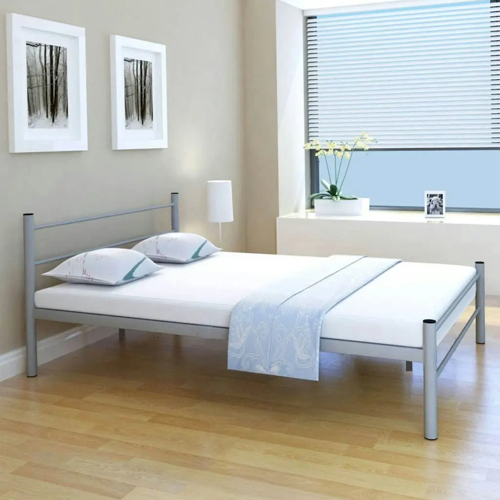 Bed Frame Grey Metal Double Size 247483