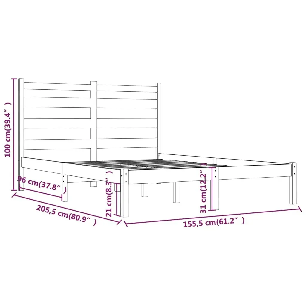 Bed Frame Solid Wood Pine 153x203 cm Queen Size 3103653