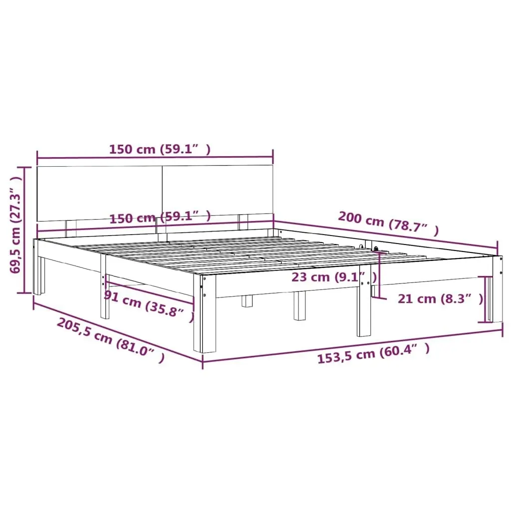 Bed Frame Solid Wood 153x203 cm Queen Size 810500