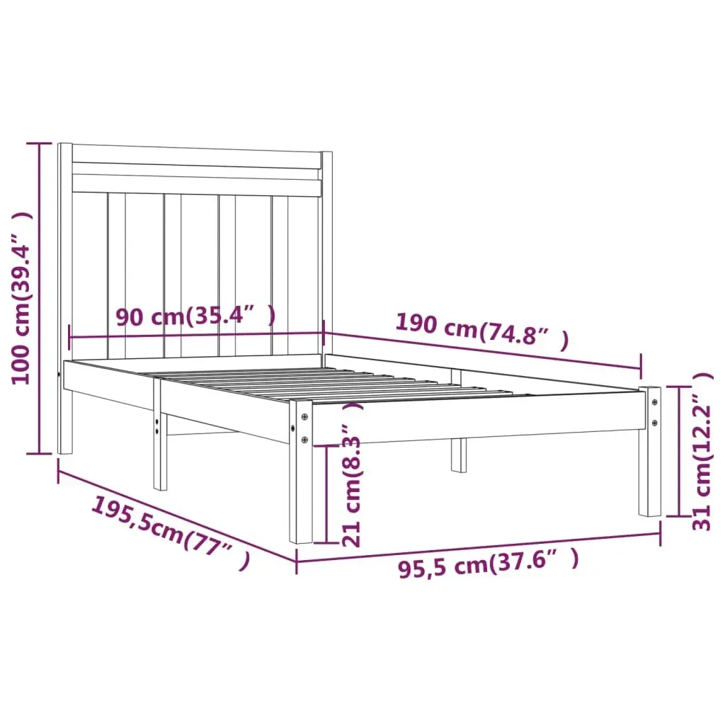 Bed Frame Solid Wood 92x187 cm Single Size 3105215