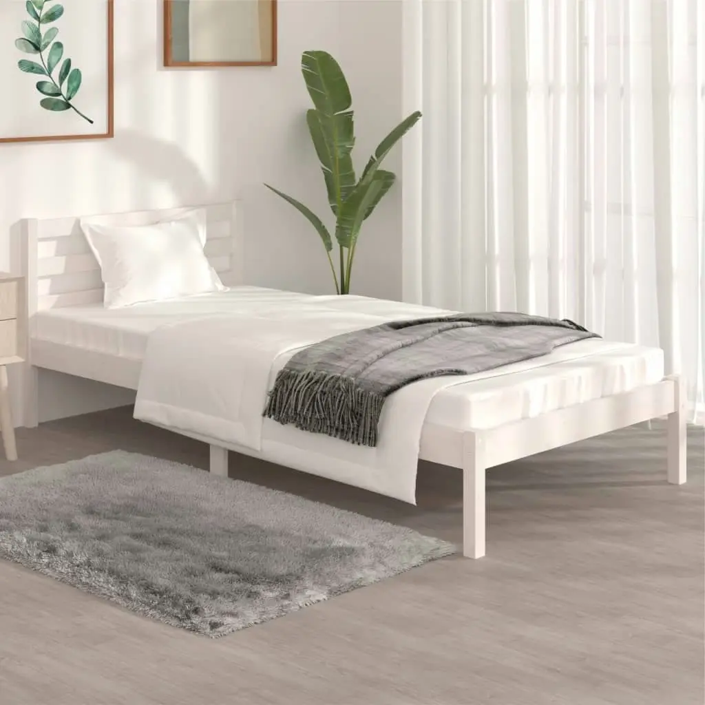 Bed Frame Solid Wood Pine 92x187 cm Single Size White 810396