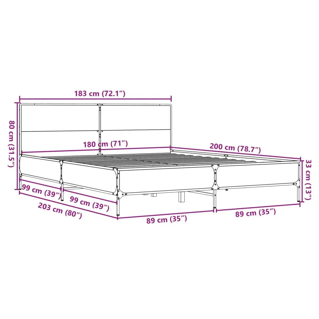 Bed Frame Sonoma Oak 183x203 cm King Size Engineered Wood and Metal 3280013