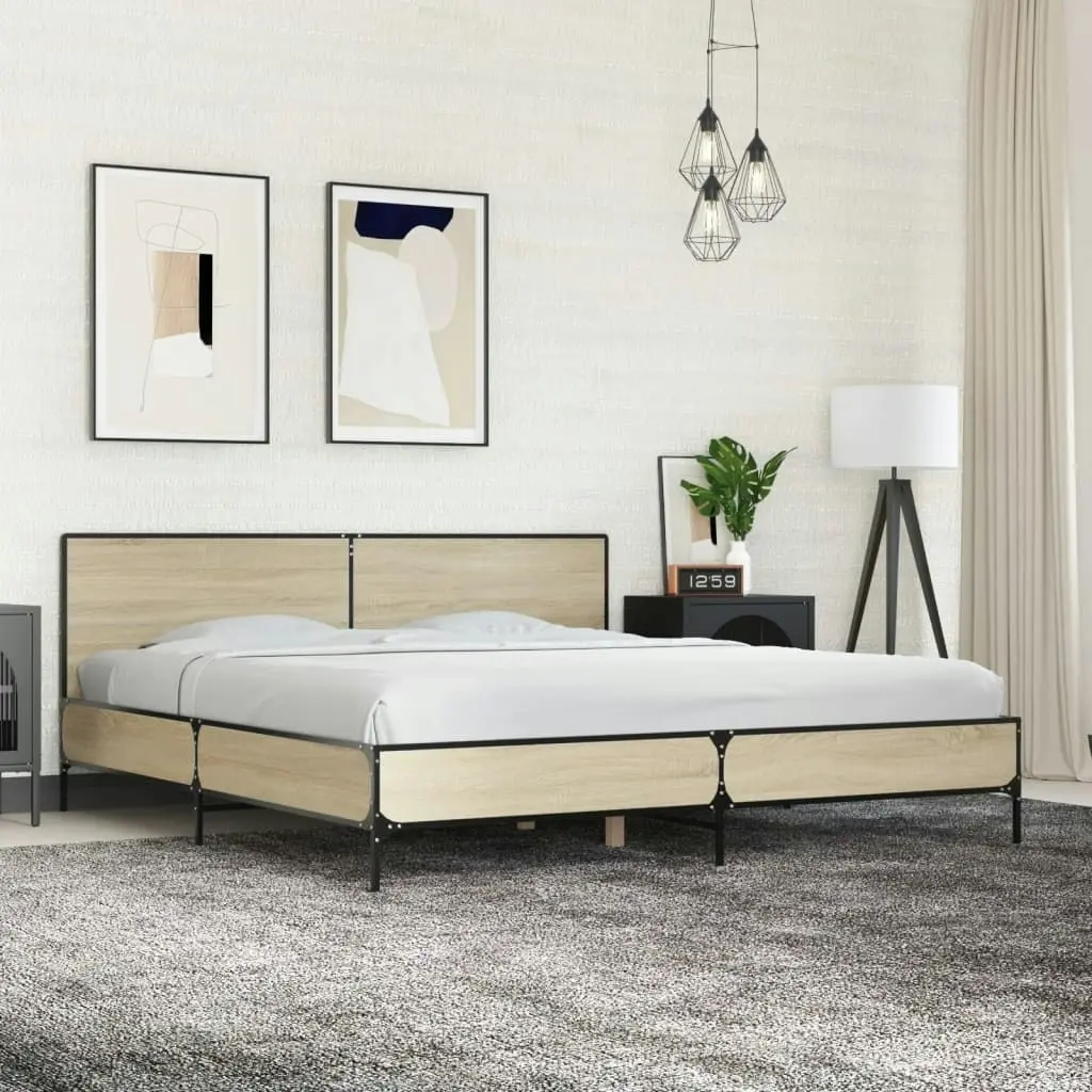 Bed Frame Sonoma Oak 183x203 cm King Size Engineered Wood and Metal 3280013