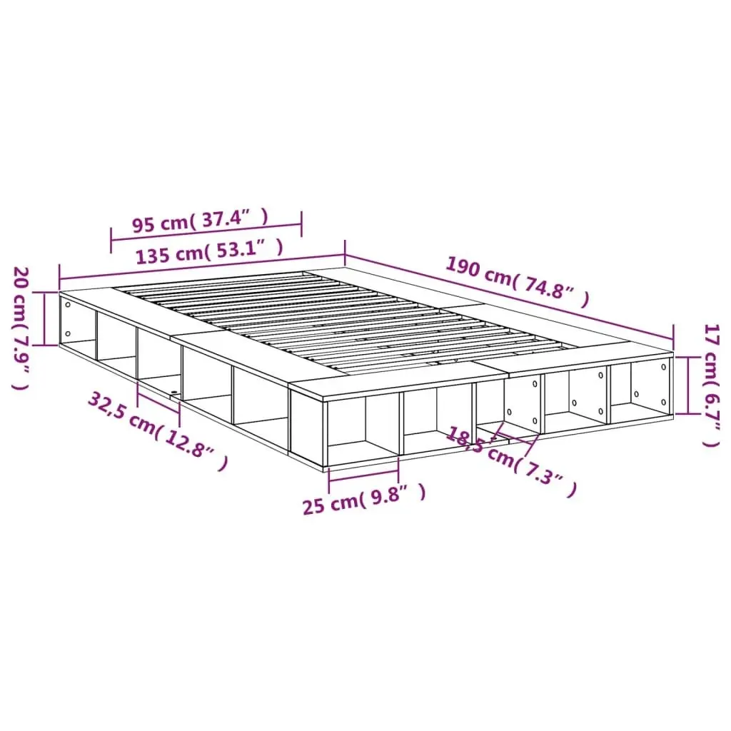 Bed Frame White 135x190 cm Engineered Wood 3280496