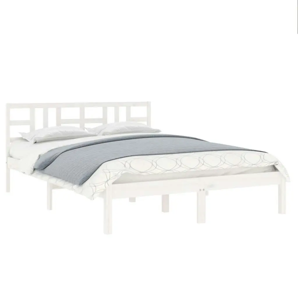 Bed Frame White Solid Wood 137x187 cm Double Size 3105381