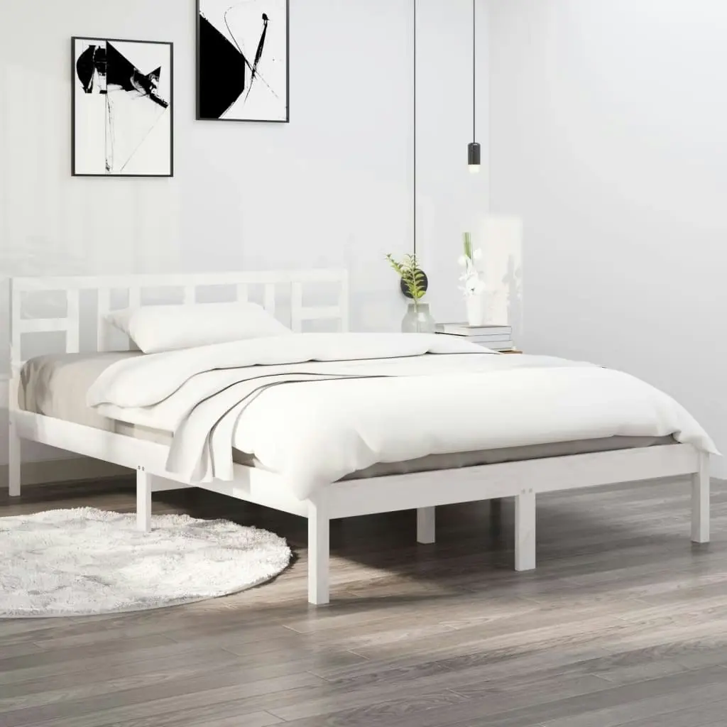 Bed Frame White Solid Wood 137x187 cm Double Size 3105381