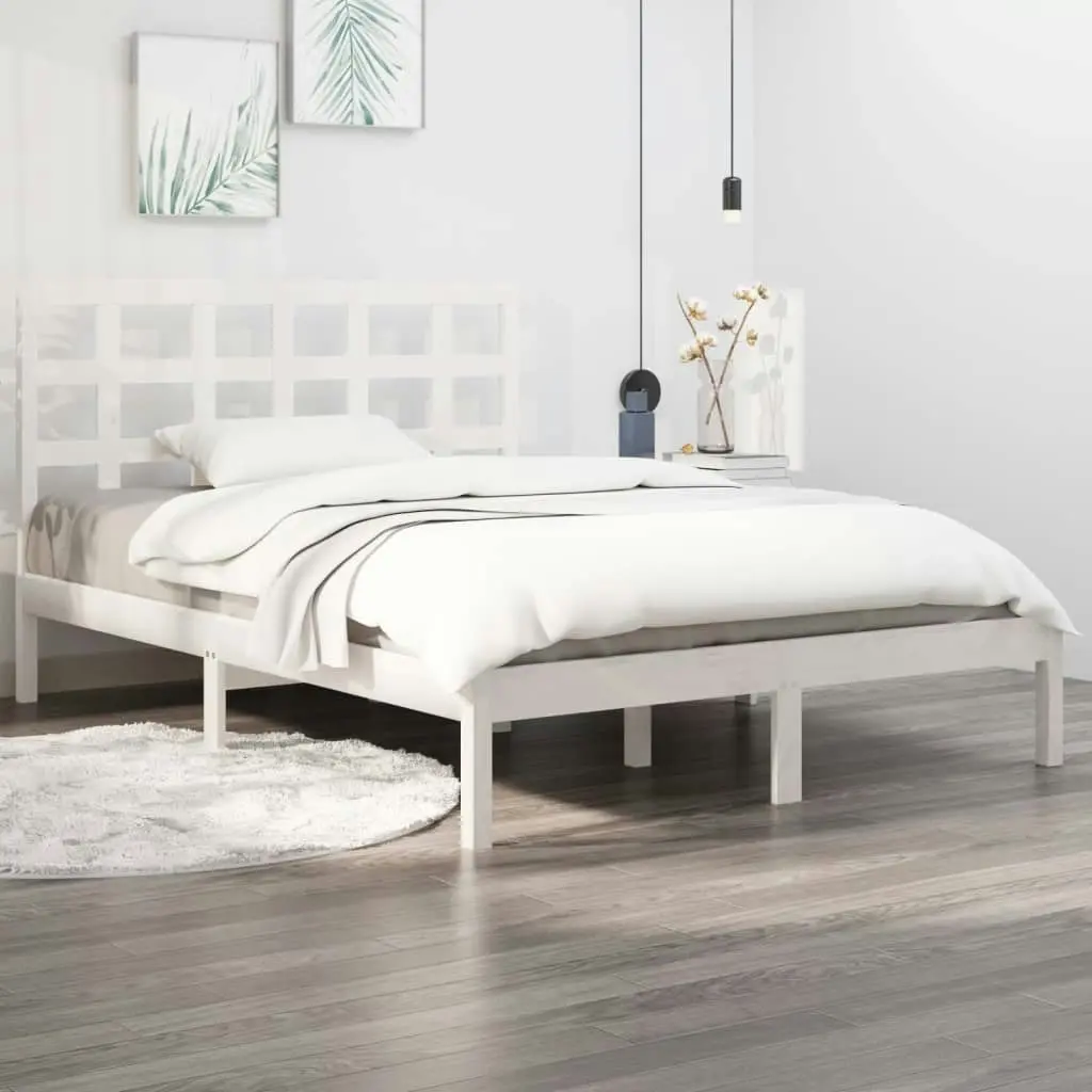 Bed Frame White Solid Wood 137x187 Double Size 3105446