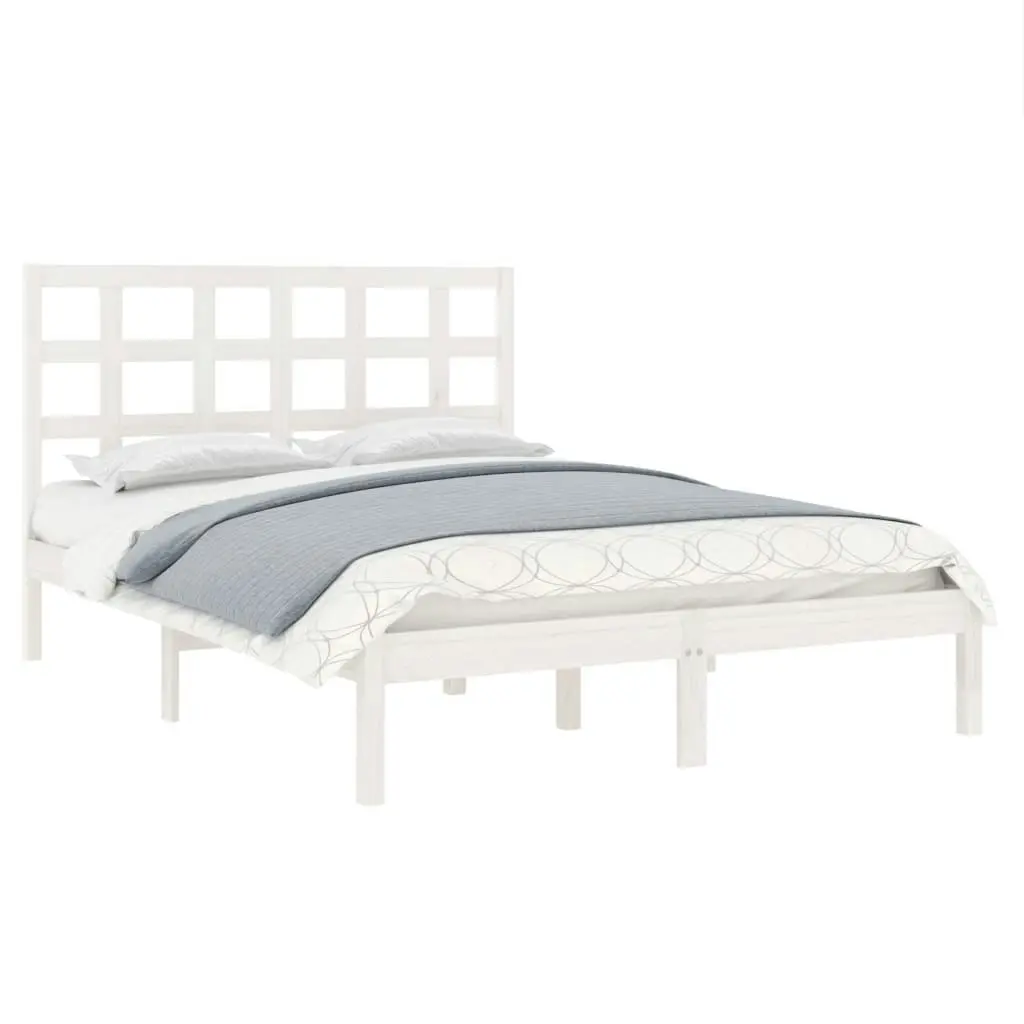 Bed Frame White Solid Wood 137x187 Double Size 3105446