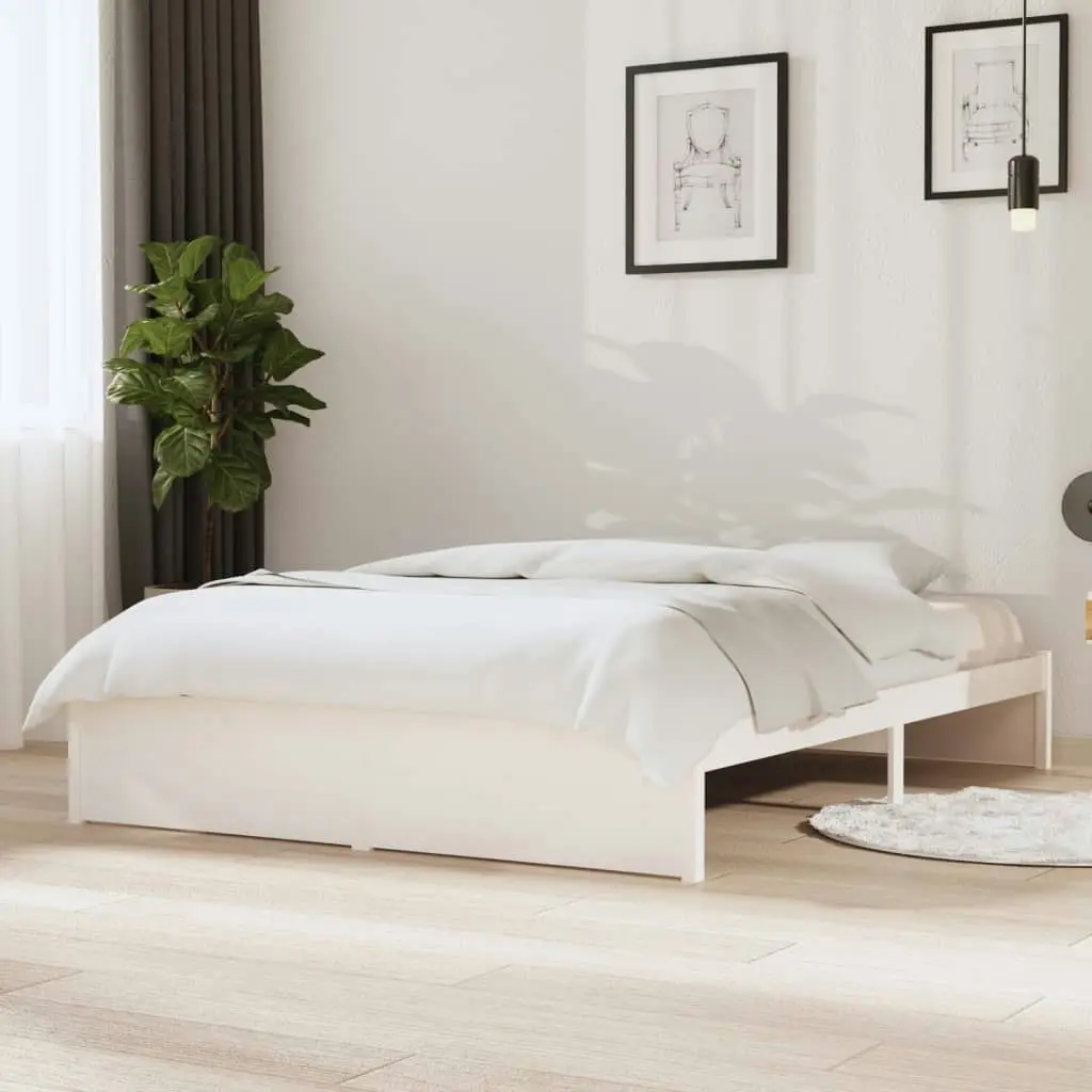 Bed Frame White Solid Wood 137x187 cm Double Size 814925